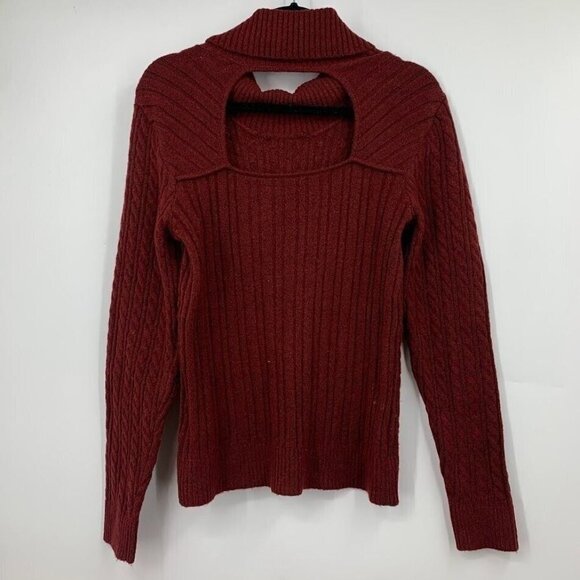Olivia Sky Women's Cable Knit Key Hole Turtleneck in Heather Burg Sz S NWT - Picture 2 of 11